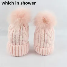 Флис лайнер Зимние Теплые hat для женщин девушки помпон натуральный мех кабель трикотажные skullies шапочка женская меховая шапка утолщенной зимняя шапка