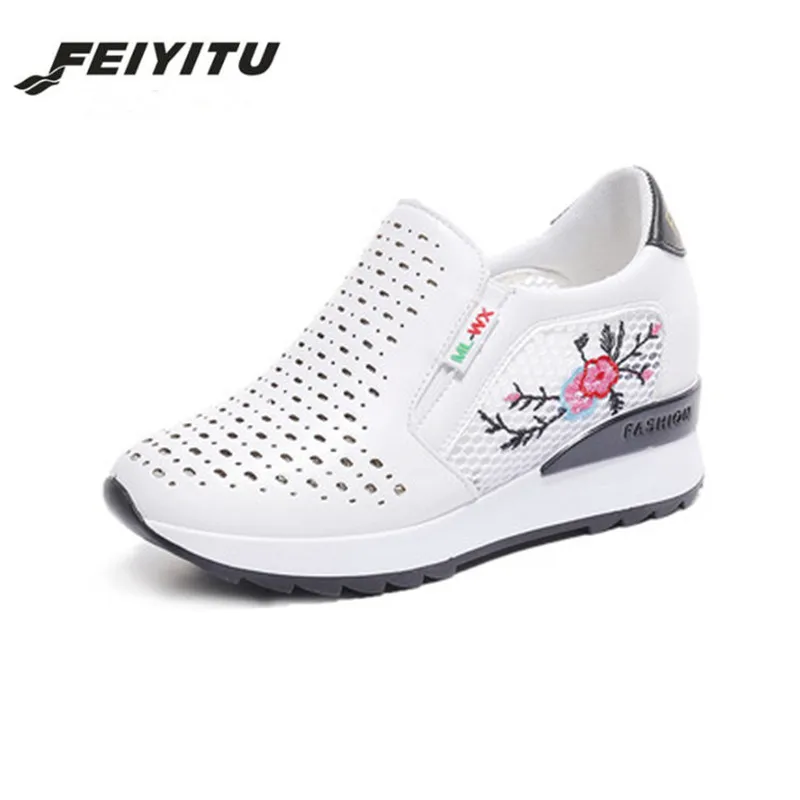 

FeiYiTu 2018 Spring Autumn Platform Shoes Woman Slip on Casual Women Hollow Shoes Round Toe Flats Zapatillas Mujer Size 35-39