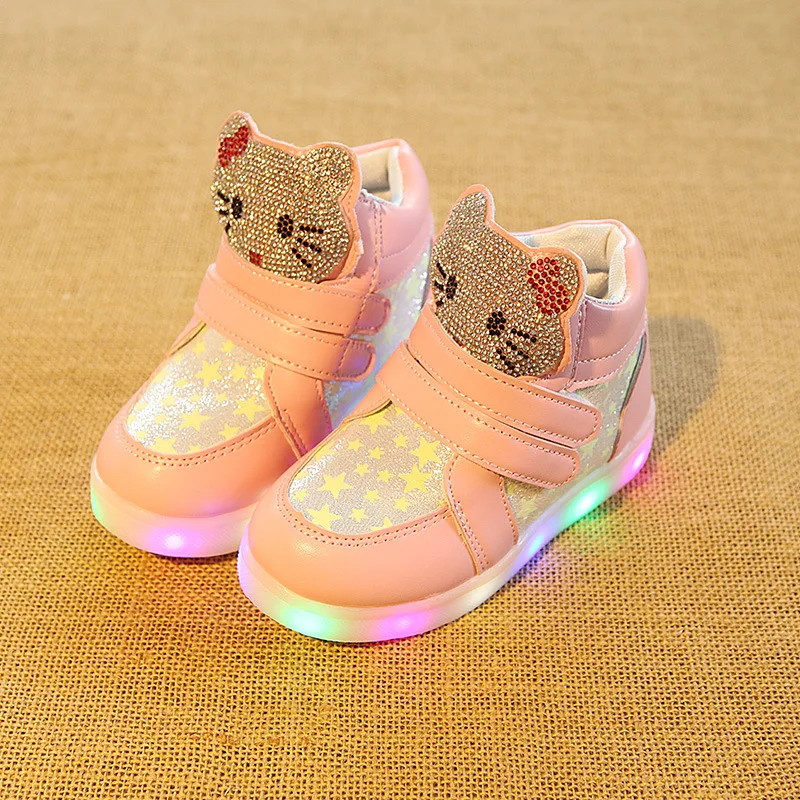 

2017 European Lovely LED lighting cartoon design children casual shoes cute fashion girls shoes glowing baby kids boots sneakers