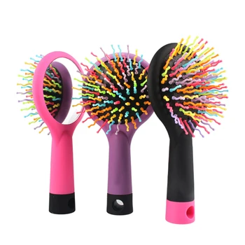 

New High Quality 1pc Rainbow Volume Anti-static Magic Detangler Hair Curl Straight Massage Comb Brush Styling Tools With Mirror
