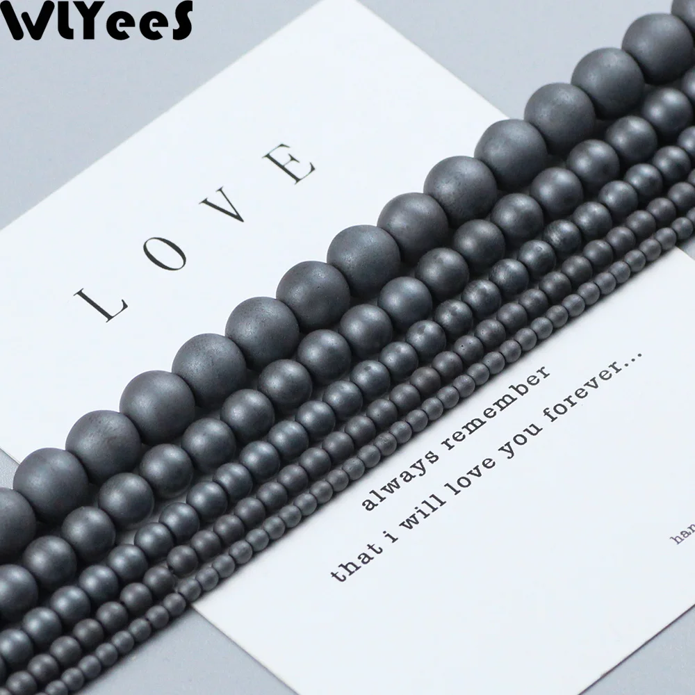 

WLYeeS Polish Round Beads Matte Black Natural Hematite Stone 2 3 4 6 8mm Ball Spacer Loose Beads for DIY Jewelry Bracelet Making