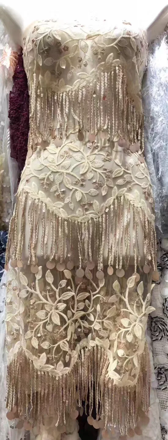 

Newest African Tulle Lace Fabrics With paillette Embroidery Net Lace African French Lace High Quality With Beads Wedding