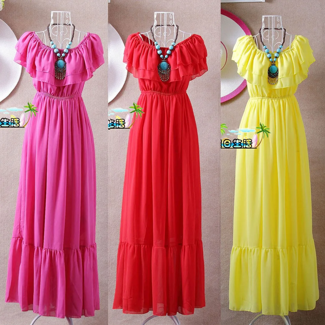 

2019 Summer ruffle bohemia chiffon dress,beach dress,vestidos femininos,tropical girl long dress larger size 3XL 4XL 5XL 6XL