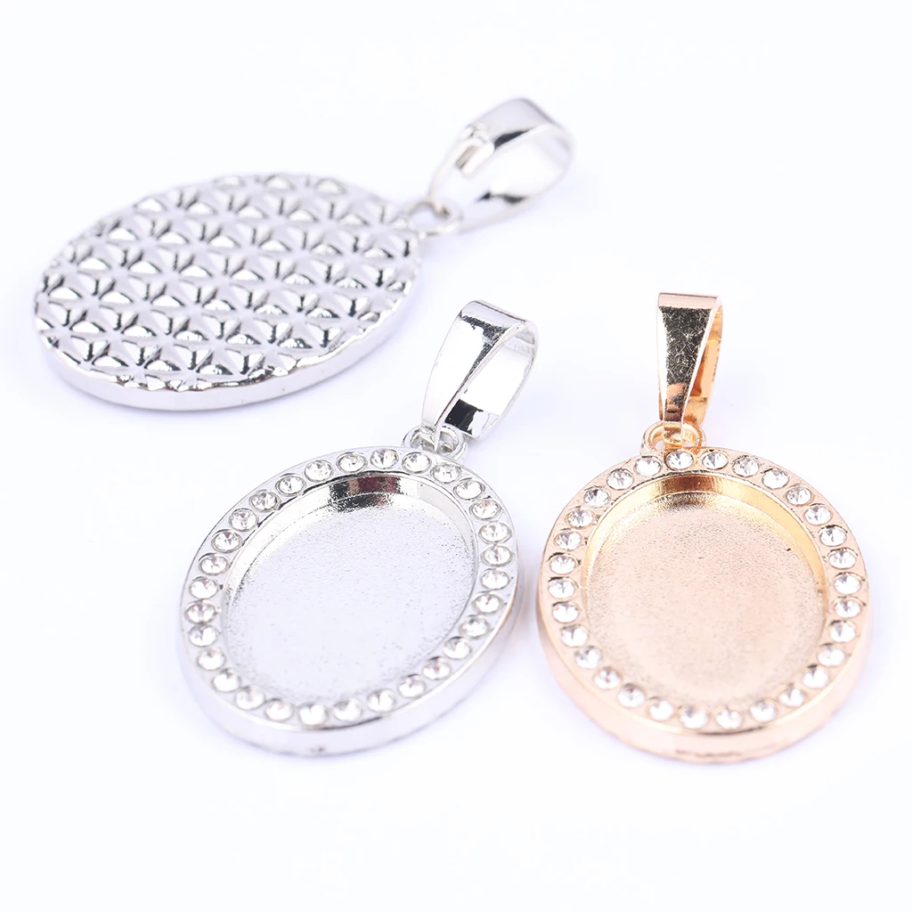 

onwear 5pcs Crystal Rhinestone Cabochon Settings 13x18mm dia blank oval pendant base trays diy necklace making bezels