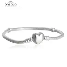 7 Tamaños Del Corazón del Corchete de Las Pulseras Con El Famoso Logotipo de la Marca y trébol de Plata de Ley 925 de Moda Cadena de La Serpiente Fit Pulseras de Los Encantos BC005