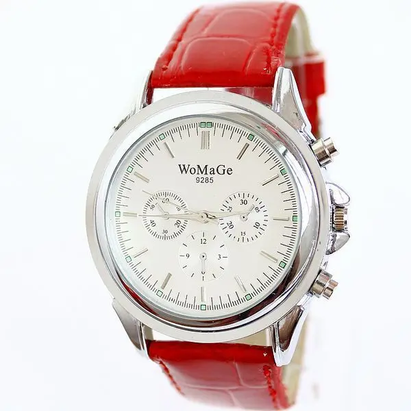 2016 Fashion Brand Womage Lattice Large Dial Pu Leather Strap Dress Watches Quartz Ladies Student Watch