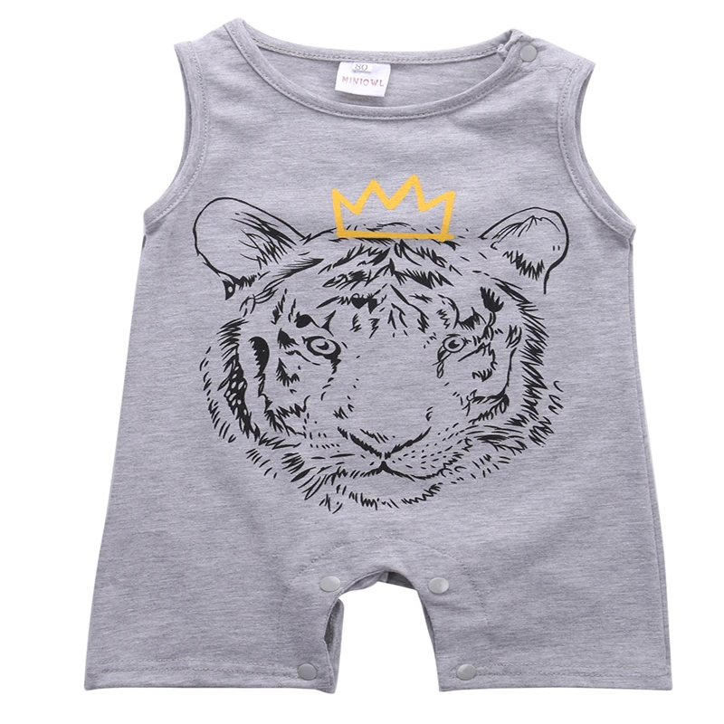 Infant Newborn Baby Boys Clothes Tiger Romper Jumpsuit Outfits 0-24M Sleeveless O-Neck Cartoon Animal Print |
