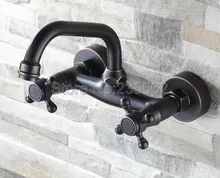Classic Black Oil Rubbed Brass Swivel Kitchen Sink Faucet Wall Mounted Bathroom Basin Mixer Dual Cross Handle Tap lnf321