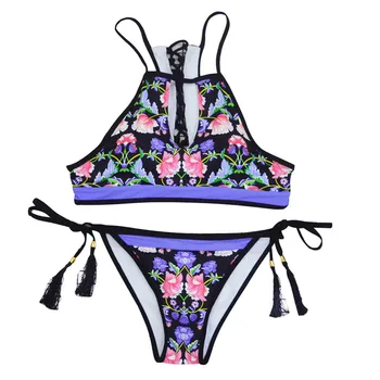 

Tassel Swimwear Women 2019 New Summer Beach Swim Wear Print Sexy Bikinis Set Two Piece Swimsuit Maillot De Bain Push Up Biquini