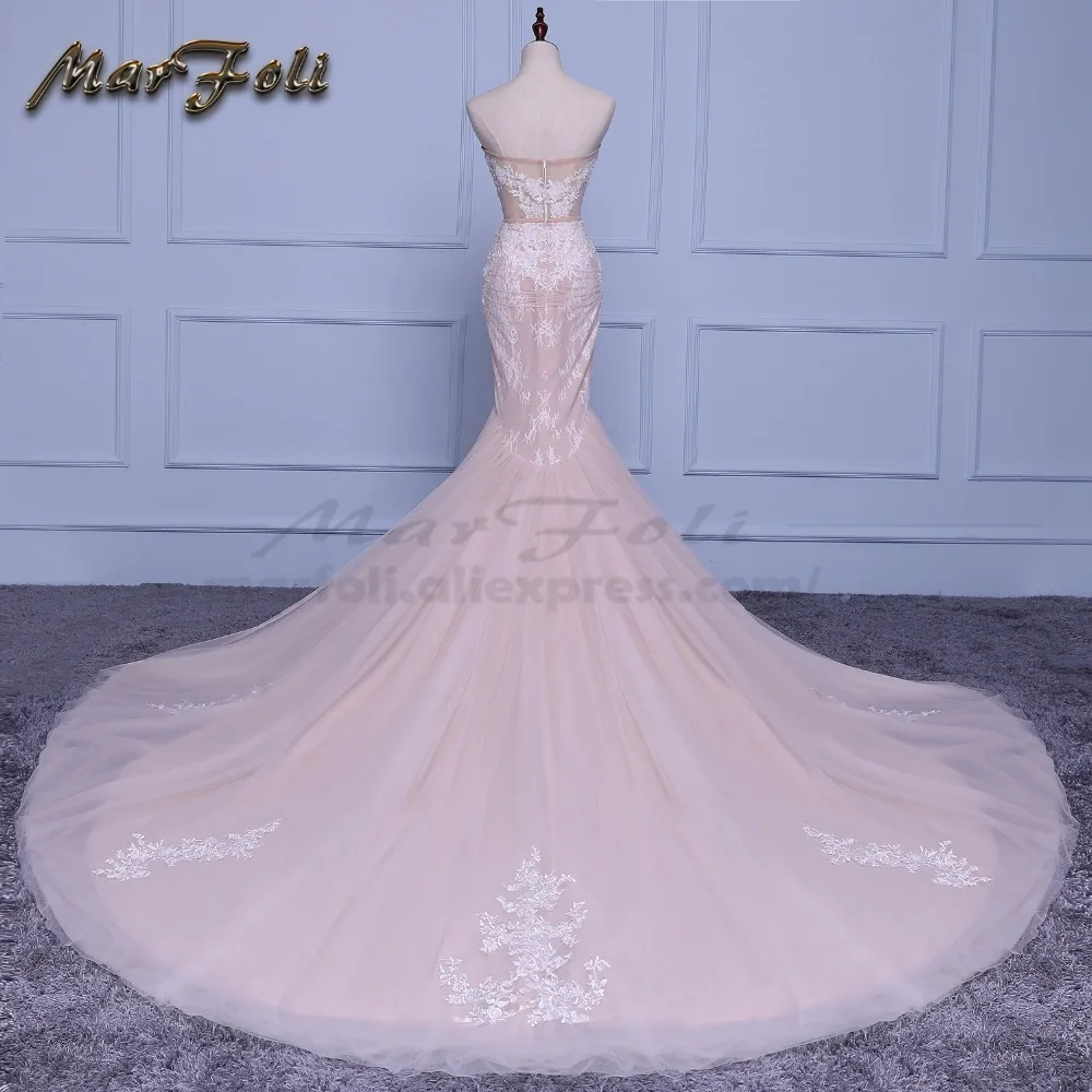 Свадебное платье русалки с аппликацией, длинное белое свадебное платье с поясом цвета шампанского