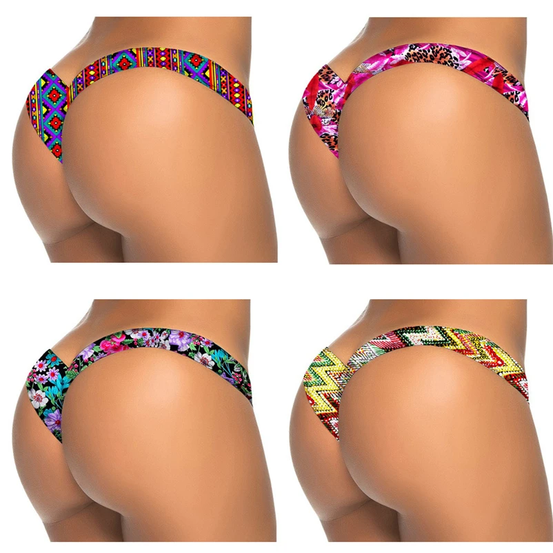 Women Brazilian Print Bikini Bottom Thong bathing suits swimwear underwear female boxer swimming trunks boxer shorts #FS#4JU06 (1)