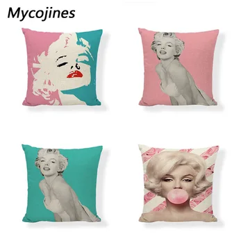 

Watercolor style Marilyn Monroe Cushion Cover 45x45cm Girl Pink Blue Home Bedroom Sofa Living Room Decorating Linen Print Pillow