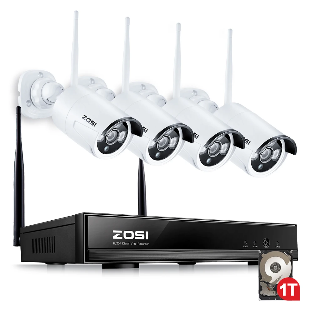 

ZOSI 960P AUTO-PAIR WIRELESS SYSTEM 4 Channel 960P HD NVR Wifi kit with 4x 960p HD 1.3MP Outdoor Waterproof Wireless IP Cameras