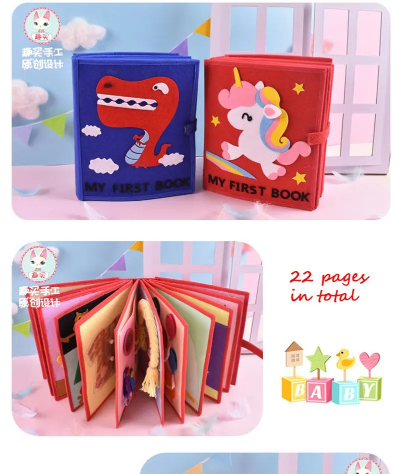 DIY High Quality My First Book 22 Pages For Baby Early Learning Toys Felt Quiet Book Special Gift Mom Handmade Felt DIY Package