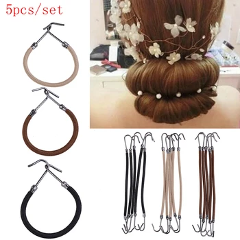 

5pcs New Elastic Clips Bows Thick Hair Headwear Women Girls Bands Gum With Hook Ponytail Holder Bungee Hair Hair Accessories