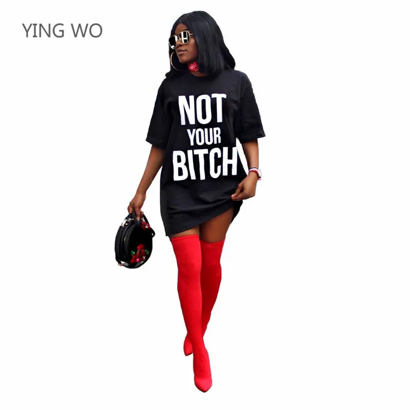 NOT YOUR BITCH Printed Fashion Women Dress Black/White Casual Ladies O ...