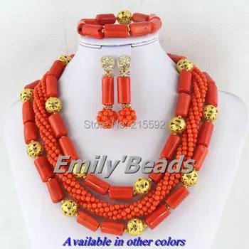 

Nigerian Beads Necklaces in Bridals Sets Orange African Wedding Coral Beads Jewelry Sets Big African Jewelry Free Shipping CJ299