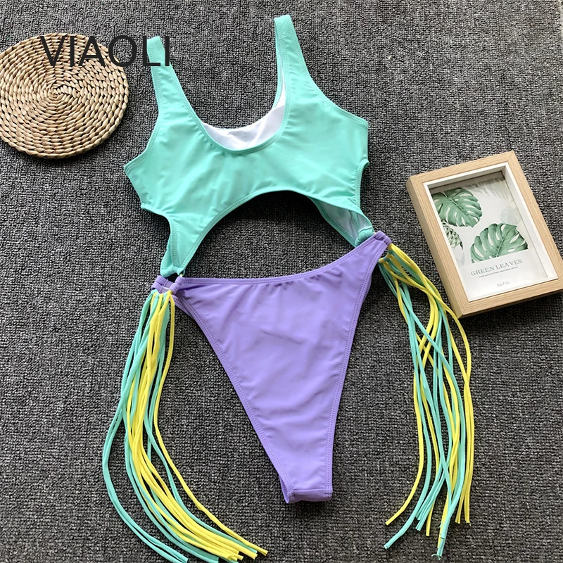 

new One-piece swimsuit sexy piercing tassel one-piece bikini swimsuit for women