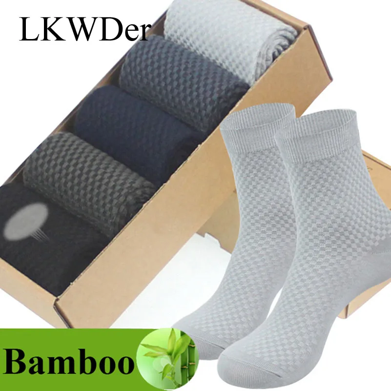 

LKWDer 5 Pairs/box Men's Bamboo Fiber Socks Brand Casual Business Anti-Bacterial Deodorant Breatheable Long Socks Men Calcetines