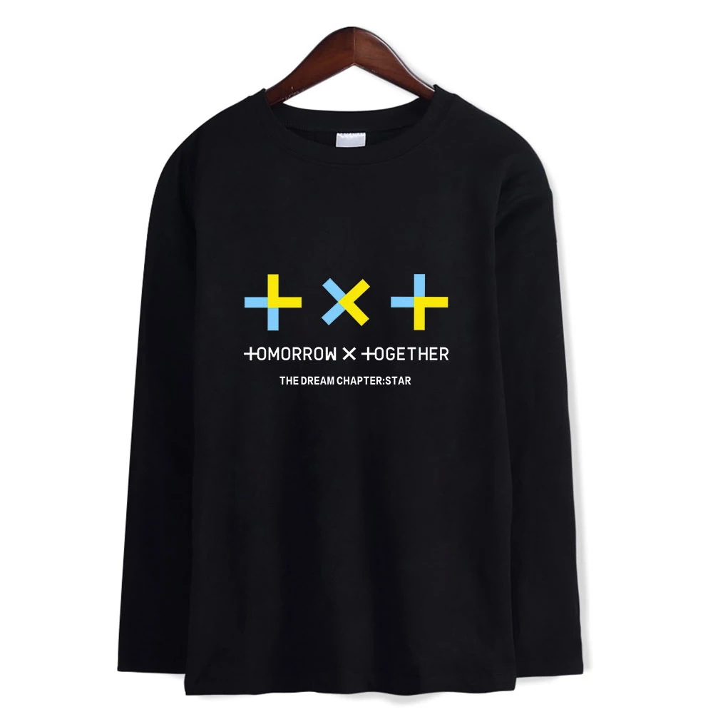 

2019 Kpop TXT Regular Fit Unisex Crewneck Print Long Sleeves Pollover Plus Size Women O-Neck Tees Casual Tshirts