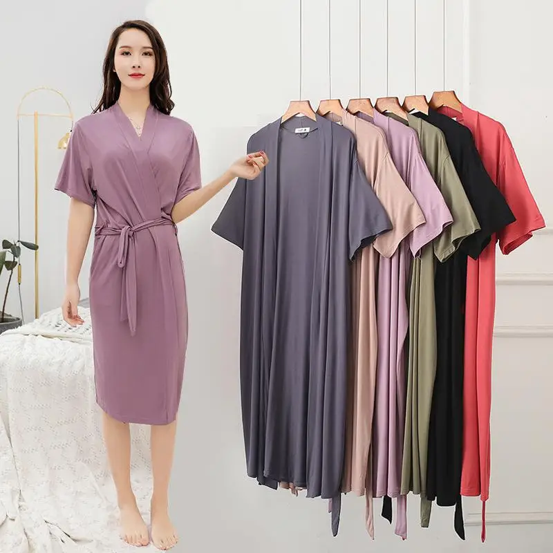 

Comfortable Modal Solid Robe Gown Kimono Bathrobe Dress Sleepwear Home Clothing Casual Cotton Bride Bridesmaid Wedding Robes