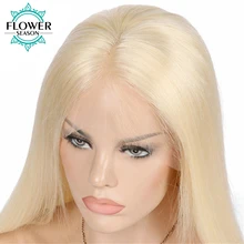 Malaysian Blonde Full Lace Human Hair Wigs Silky Straight Remy Hair Middle Part With Bleached Knots Hand Tied