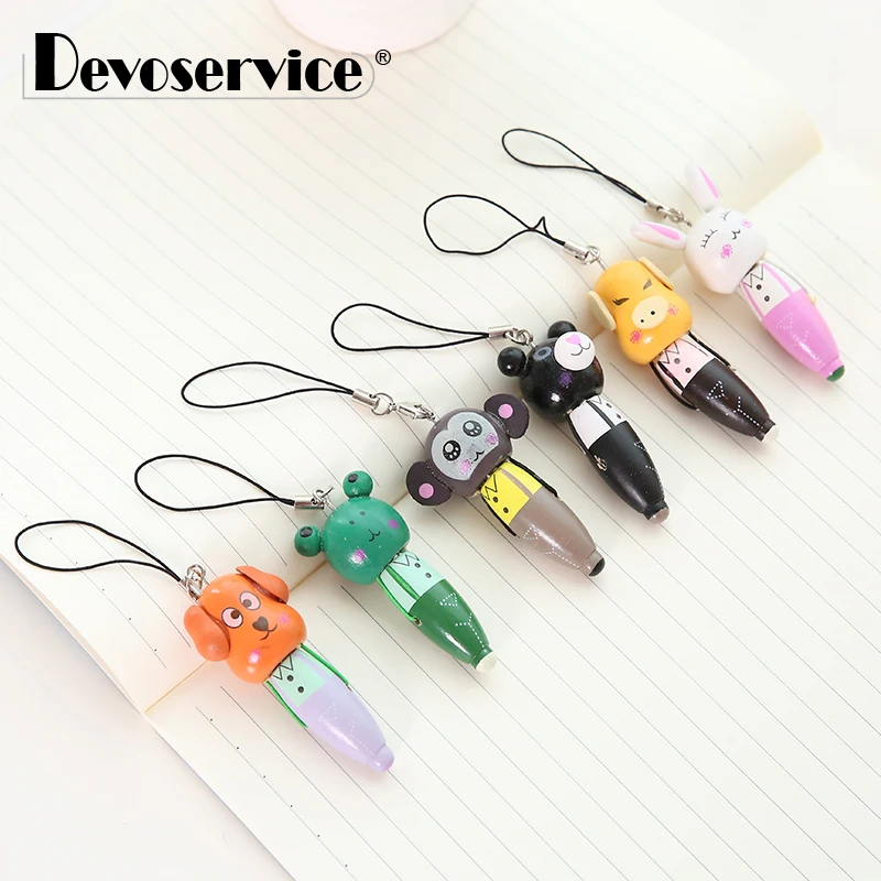 3Pcs/Pack Creative Cute Cartoon Animal Portable Ballpoint Pen Wooden Ball Pen Fine Point 0.5mm Black Ink Office School Supplies