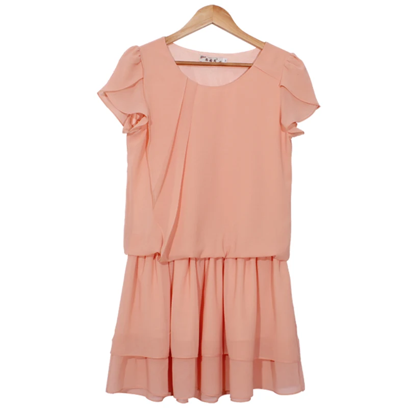 Коллекция года, одежда больших размеров однотонное шифоновое цельнокроеное платье, подходящее ко всему платье с короткими рукавами в виде листа лотоса, Размеры m-xxxxl, XXXL - Цвет: pink