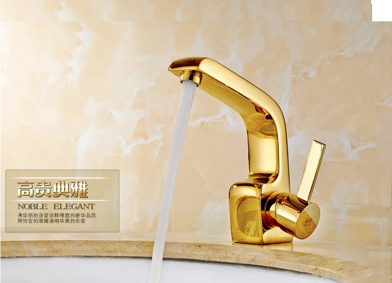 Европейский стиль латунь золотой бассейна кран бортике одной ручкой Ванная комната туалет раковина бассейна смесители с горячей и