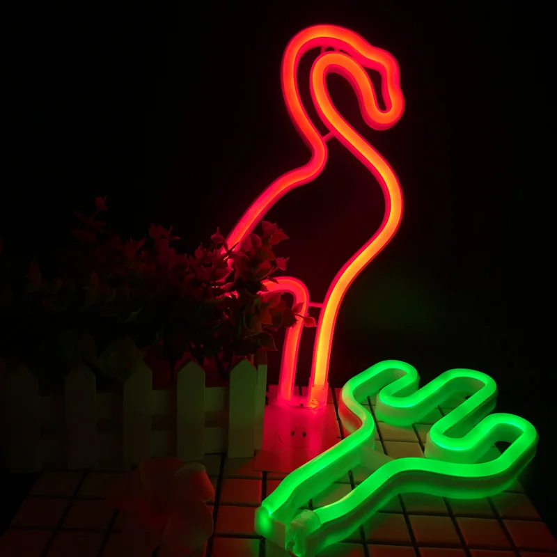 LED Neon Light Cactus Night Lamp Wall Table Desk USB  AA Battery Neon Sign Marquee Children's Gift Holiday Decor Night Lighting (1)