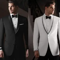 Slim Fit One Button черный, белый цвет жениха смокинги женихов Для мужчин костюм индивидуальные дешевые Для мужчин свадебные костюмы для
