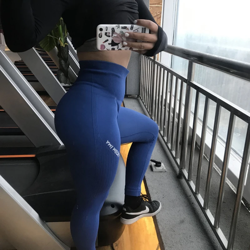 Oyoo High waisted seamless gym leggings black letter print side yoga pants push up sport leggings fitness clothing for women