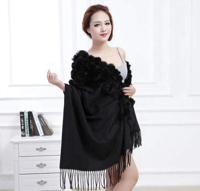 winter scarf women real fur shawls (8)