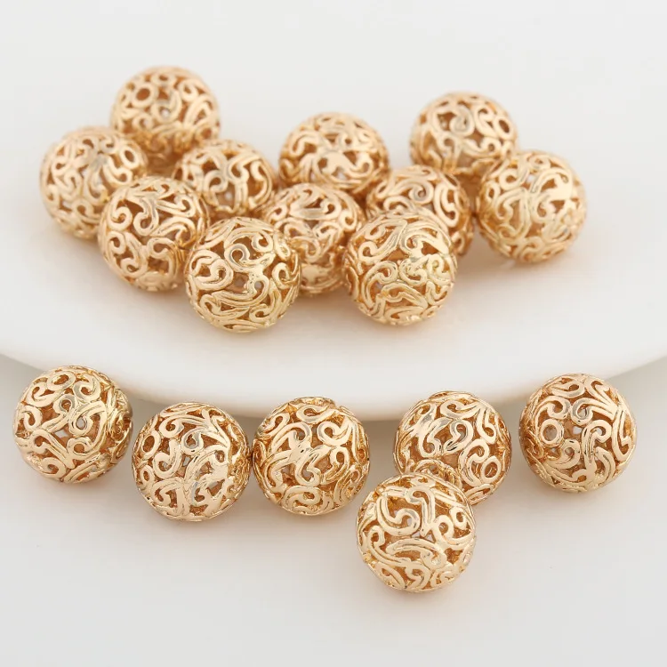 

6PCS 8.5MM 10MM 24K Champagne Gold Color Plated Brass Hollow Round Beads High Quality Diy Jewelry Accessories