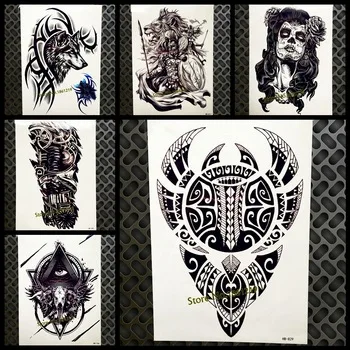 Cool Large Black Sticker Totem Design Temporary Tattoo Men Women Fake Arm Scythe Tatoo Body Art Waterproof Wing Tattoo Sticker