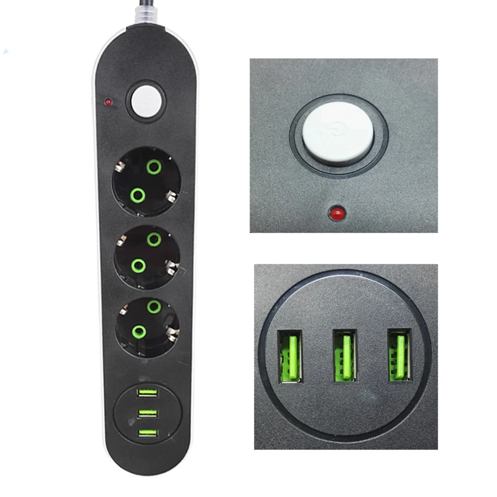 Мульти мощность полосы выход для защиты от перенапряжений ЕС вилка для электрической розетки с USB зарядное устройство Порт 2 м/6.5Ft удлинитель для домашнего офиса