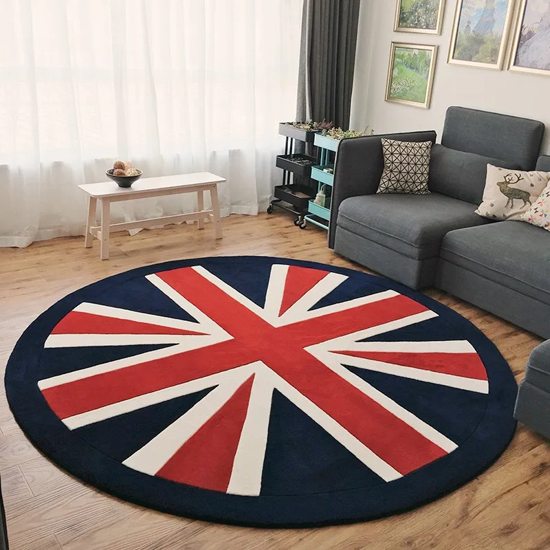 Ностальгический Англия толщина машина тканые прикроватный коврик, британский стиль круглой формы Юнион Джек гостиная ковер