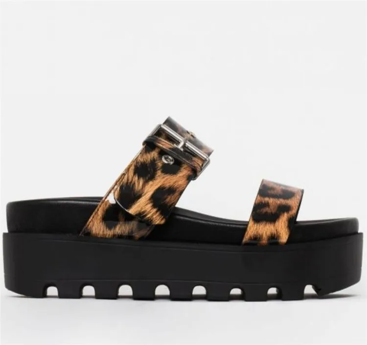 Fashion Leopard Women Slipper Summer Open Toe Platform Slide Ladies Hollow Light Slip On Wedge Sandals Woman Shoes Dropship