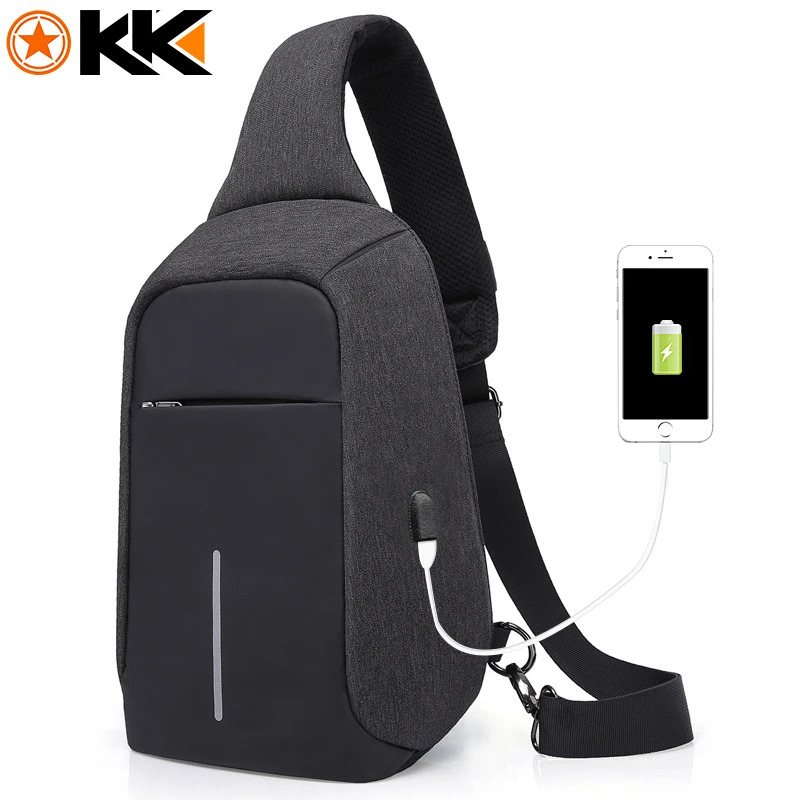 

KAKA USB Sling Bag for Men Women Chest Bag Large Capacity Waterproof Summer Short Trip Messengers Crossbody Bags 2017 Hot Sale