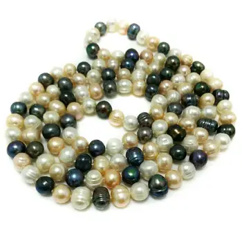 

Unique Pearls jewellery Store 48 inches Long Pearl Necklace 9-10mm Natural Multicolor Freshwater Pearls Necklace