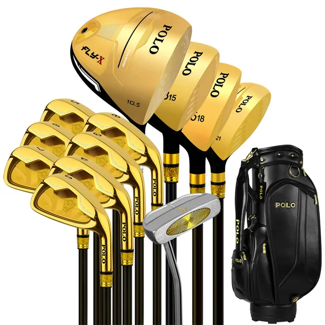 Polo Golf Cue Kit Gold Complete Set Clubs Men Practice Stainless Steel