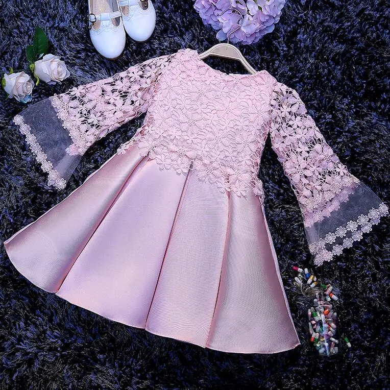 

2017 New Flower Girl Dresses Long Sleeves Princess Party Pageant Communion Dress for Wedding Little Girls Kids/Children Dress