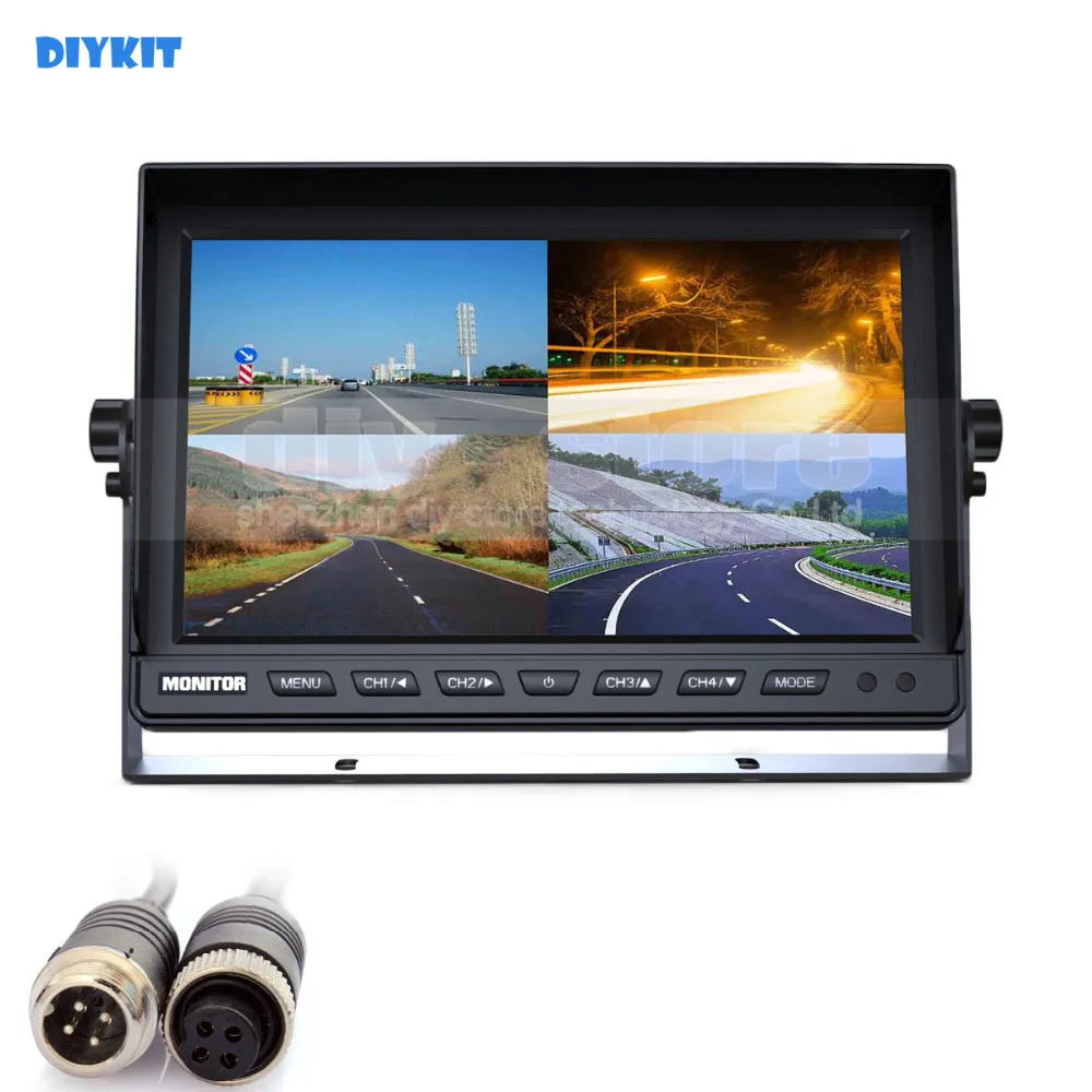 DIYKIT 4CH 4PIN DC12V 24V 10 Inch 4 Split Quad LCD Screen Display Color Rear View