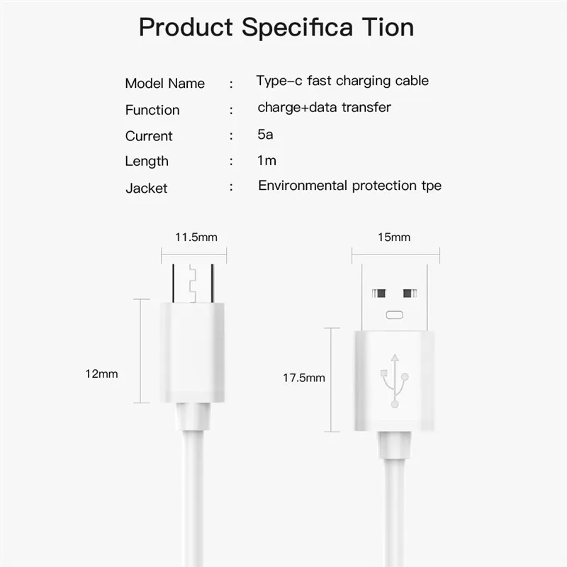 Robotsky 5A USB Type C Cable USB3.1 Male to Type-C Female Fast Charging Charger Data Cable for Huawei Mate 10 P10 P20 Pro