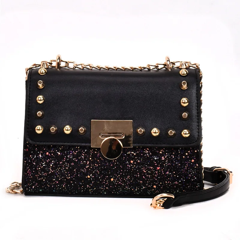 

Rhinestone Bright Hasp Women Shoulder Bag Rivet Women Handbags Bags PU Leather Messenger Bags Designer Handbags and Purses
