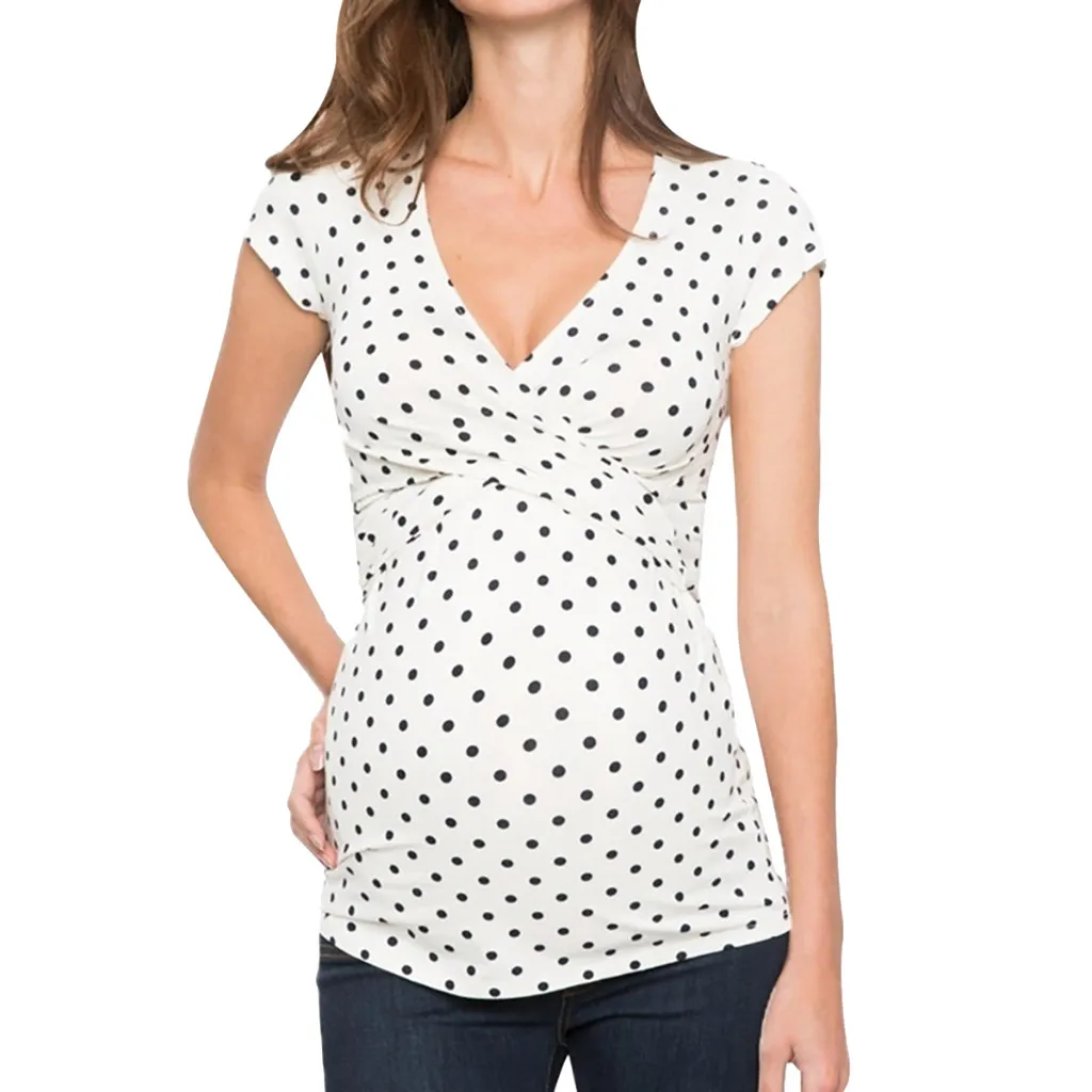 

Women's Comfy Short Sleeve Nursing Dot Print Top for Breastfeeding camisa embarazada zwangerschaps shirt nursing blouse dropship