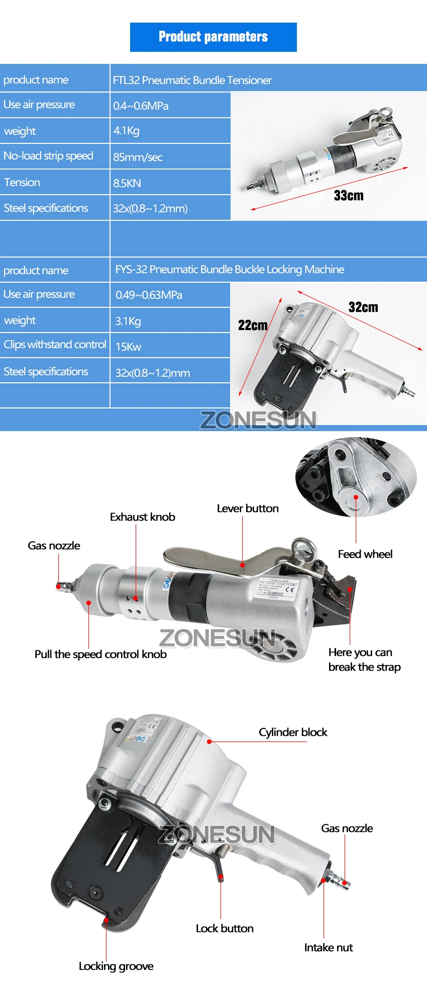 ZONESUN Новый KZS-40/32 Penumatic сталь Группа упаковочные инструменты пневматические группа герметик и натяжитель