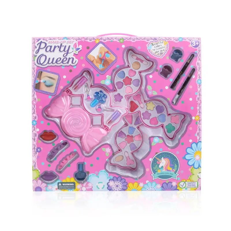  Cute Candy Box Children Cosmetics Makeup Set Princess Girl Eyeshadow Lip Gloss Brushes Kit Pretend 