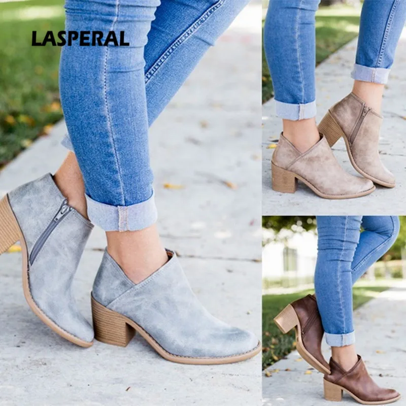 

LASPERAL Autumn Women Shoes 2019 Retro High Heel Ankle Boots Female Block Mid Heels Casual Botas Mujer Booties Feminina