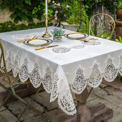 

Europe luxury embroidered tablecloth table dining table cover Gold velvet table cloth Idyllic lace coffee cover table